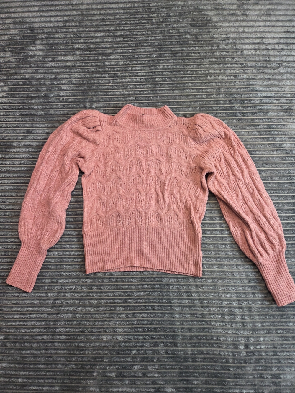 Express Dusty Rose Cable Knit Puff-Sleeve Mock Neck Sweater